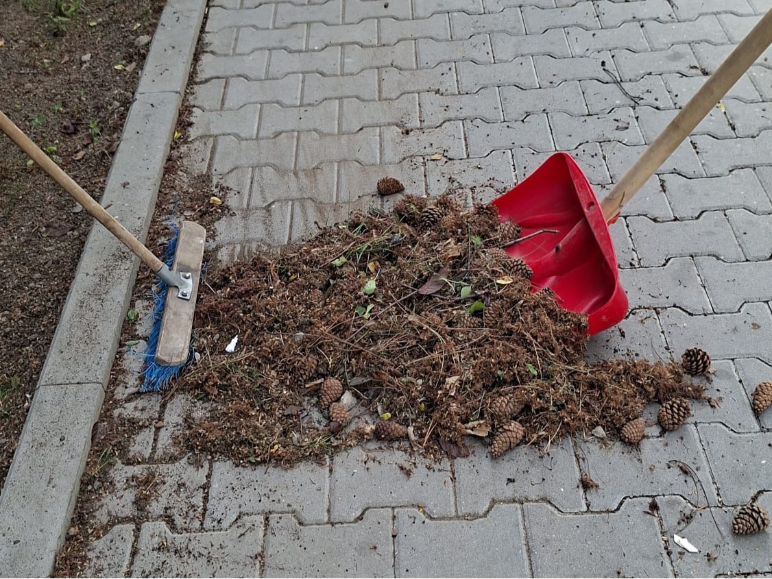 Prace porządkowe na terenie wokół placówki